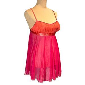 VTG Y2K  Victoria’s Secret Babydoll Dress Sz M Hot Pink Sheer Sexy Valentine